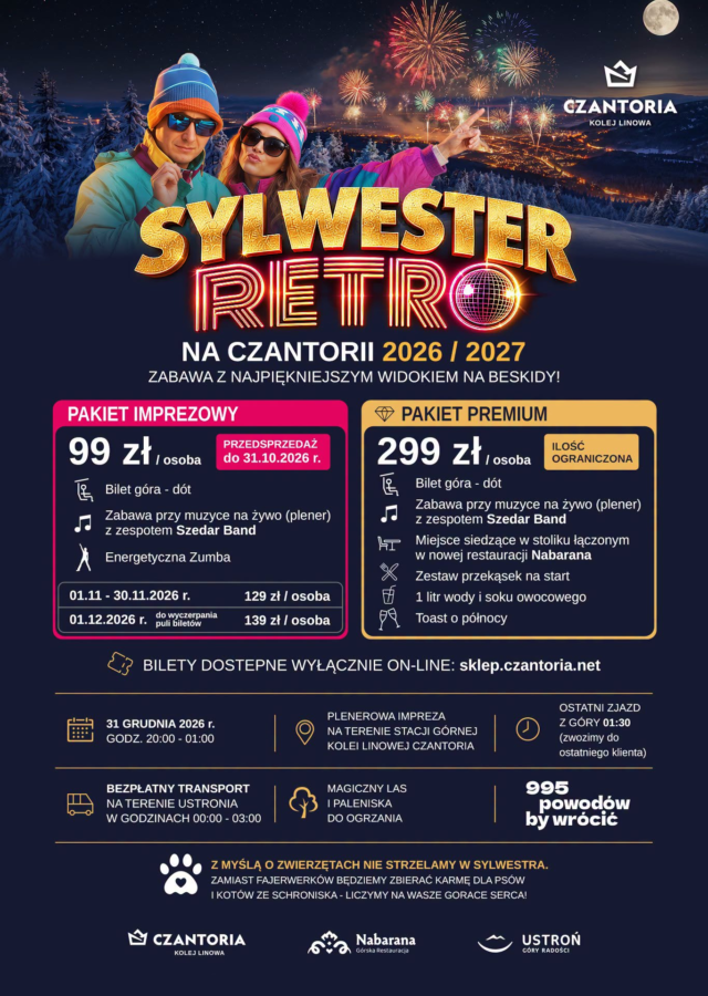 Sylwester Retro na Czantorii 2026/2027 – plakat wydarzenia